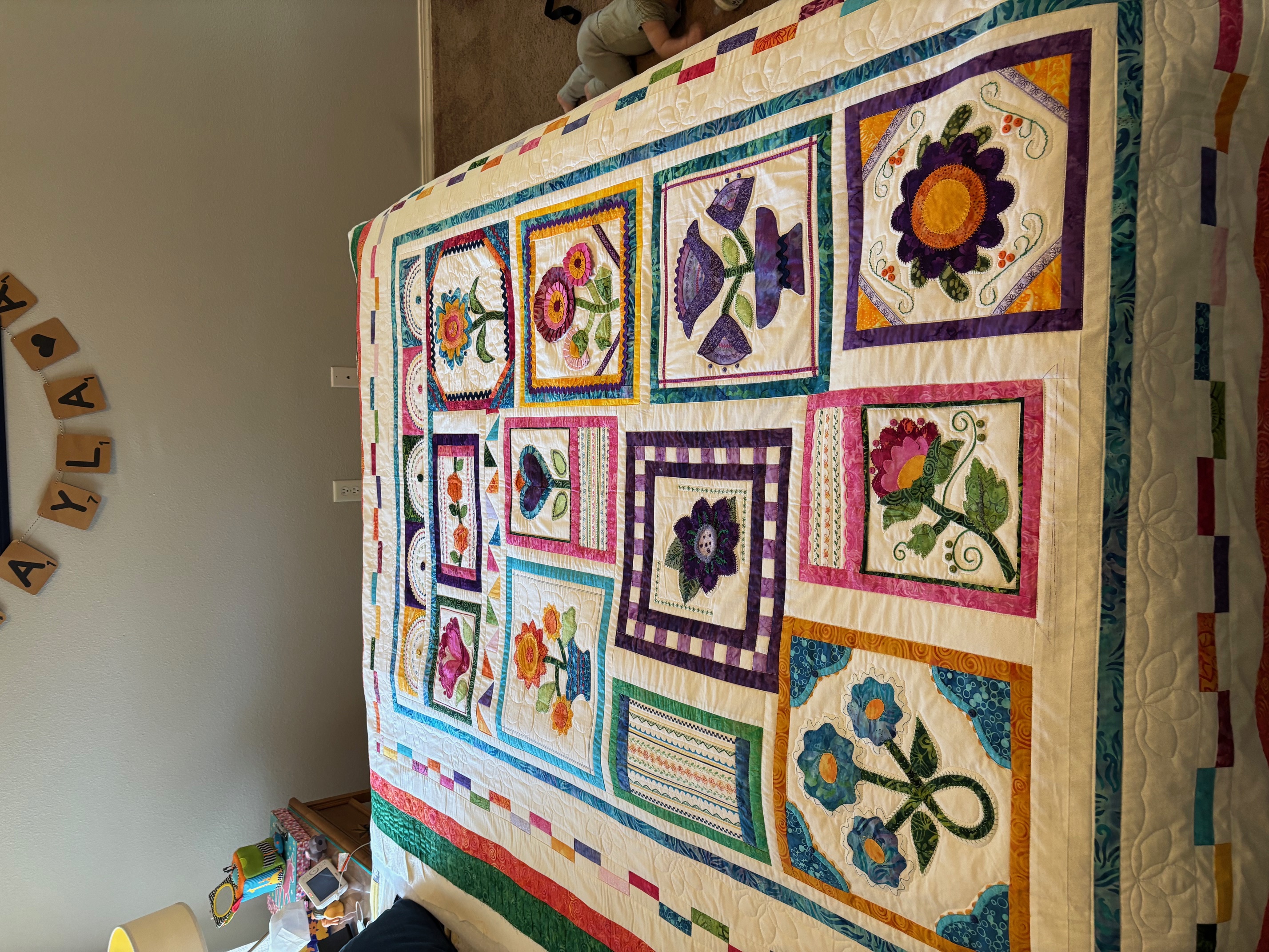 Finished quilt on the longarm